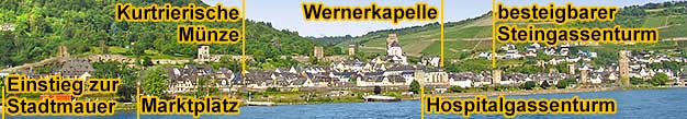 Begehbare mittelalterliche Stadtmauer von Oberwesel am Rhein